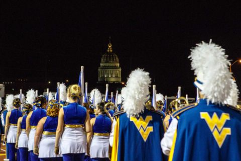 band members in front of the capital building